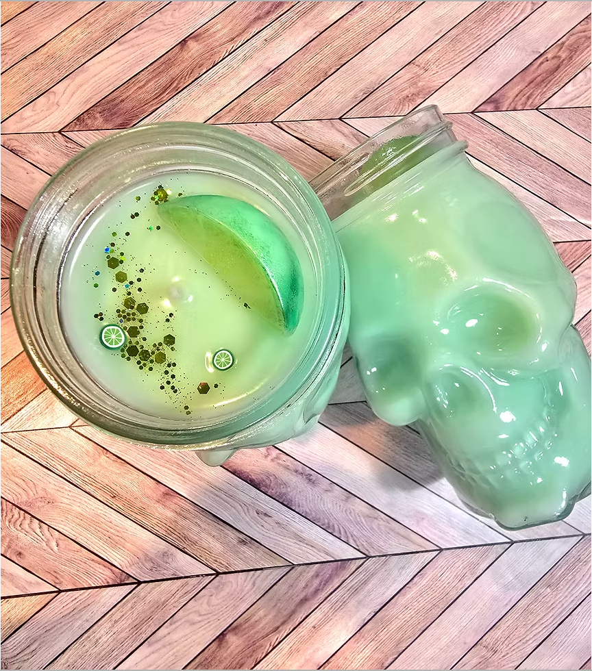 Til Death Creations green skull jar candle